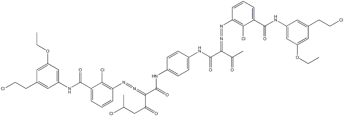 3,3'-[2-(1-Chloroethyl)-1,4-phenylenebis[iminocarbonyl(acetylmethylene)azo]]bis[N-[3-(2-chloroethyl)-5-ethoxyphenyl]-2-chlorobenzamide] 结构式
