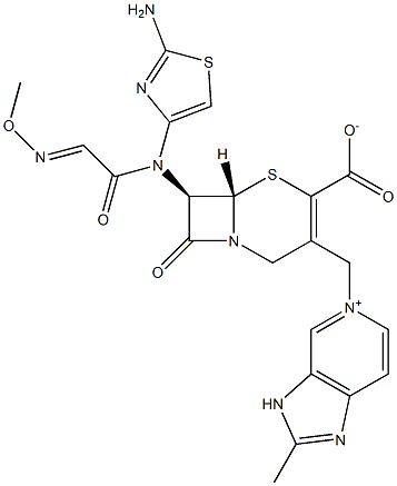 (7R)-7-[(2-Amino-4-thiazolyl)(methoxyimino)acetylamino]-3-[[2-methyl-(3H-imidazo[4,5-c]pyridin-5-ium)-5-yl]methyl]cepham-3-ene-4-carboxylic acid 结构式