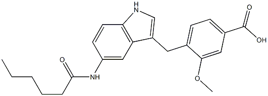 4-[5-Hexanoylamino-1H-indol-3-ylmethyl]-3-methoxybenzoic acid 结构式