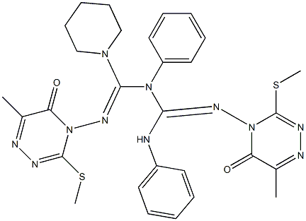 1,3-Diphenyl-2-[(4,5-dihydro-6-methyl-3-methylthio-5-oxo-1,2,4-triazin)-4-yl]-1-[(1-piperidinyl)[(4,5-dihydro-6-methyl-3-methylthio-5-oxo-1,2,4-triazin)-4-ylimino]methyl]guanidine 结构式