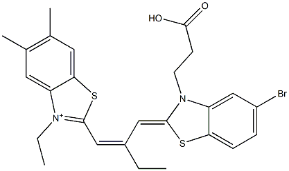 2-[2-[[5-Bromo-3-(2-carboxyethyl)benzothiazol-2(3H)-ylidene]methyl]-1-butenyl]-3-ethyl-5,6-dimethylbenzothiazol-3-ium 结构式