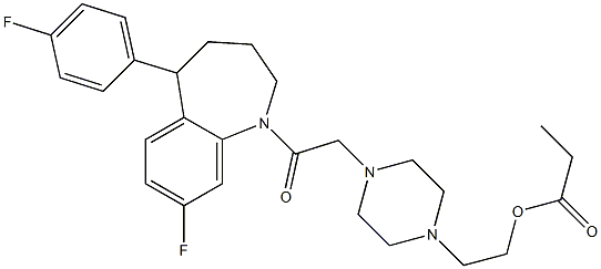 8-Fluoro-5-(4-fluorophenyl)-2,3,4,5-tetrahydro-1-[[4-[2-(1-oxopropoxy)ethyl]-1-piperazinyl]acetyl]-1H-1-benzazepine 结构式