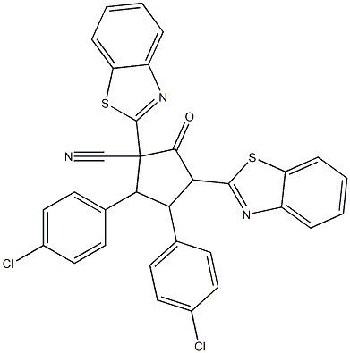 1,3-Bis(benzothiazol-2-yl)-2-oxo-4,5-bis(4-chlorophenyl)cyclopentane-1-carbonitrile 结构式