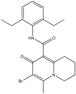 7-Bromo-1,2,3,8-tetrahydro-6-methyl-8-oxo-N-(2,6-diethylphenyl)-4H-quinolizine-9-carboxamide 结构式