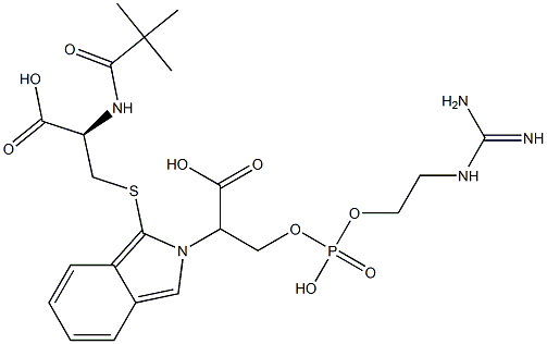 S-[2-[2-[[[2-[[Amino(imino)methyl]amino]ethoxy]phosphonyl]oxy]-1-carboxyethyl]-2H-isoindol-1-yl]-N-pivaloyl-L-cysteine 结构式