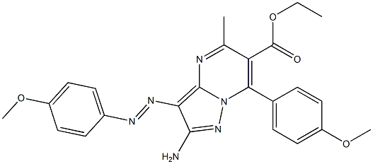 2-Amino-3-(4-methoxyphenylazo)-5-methyl-7-(4-methoxyphenyl)pyrazolo[1,5-a]pyrimidine-6-carboxylic acid ethyl ester 结构式