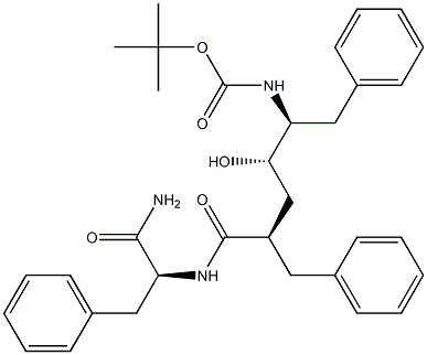 (S)-2-[[(2R,4S,5S)-5-(tert-Butoxycarbonylamino)-2-benzyl-4-hydroxy-6-phenylhexanoyl]amino]-3-phenylpropionamide 结构式