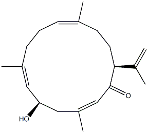 (2E,5R,6E,10E,14S)-14-(1-Methylethenyl)-3,7,11-trimethyl-5-hydroxycyclotetradeca-2,6,10-trien-1-one 结构式