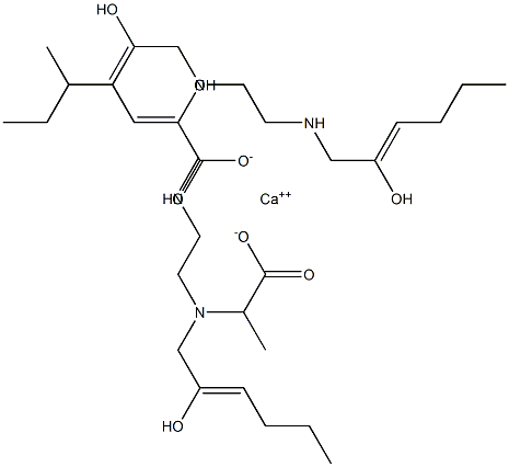 Bis[2-[N-(2-hydroxy-2-hexenyl)-N-[2-(2-hydroxy-2-hexenylamino)ethyl]amino]propionic acid]calcium salt 结构式