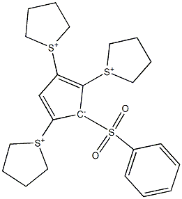 5-Phenylsulfonyl-1,2,4-tris(1-thioniacyclopentan-1-yl) cyclopentadienide 结构式