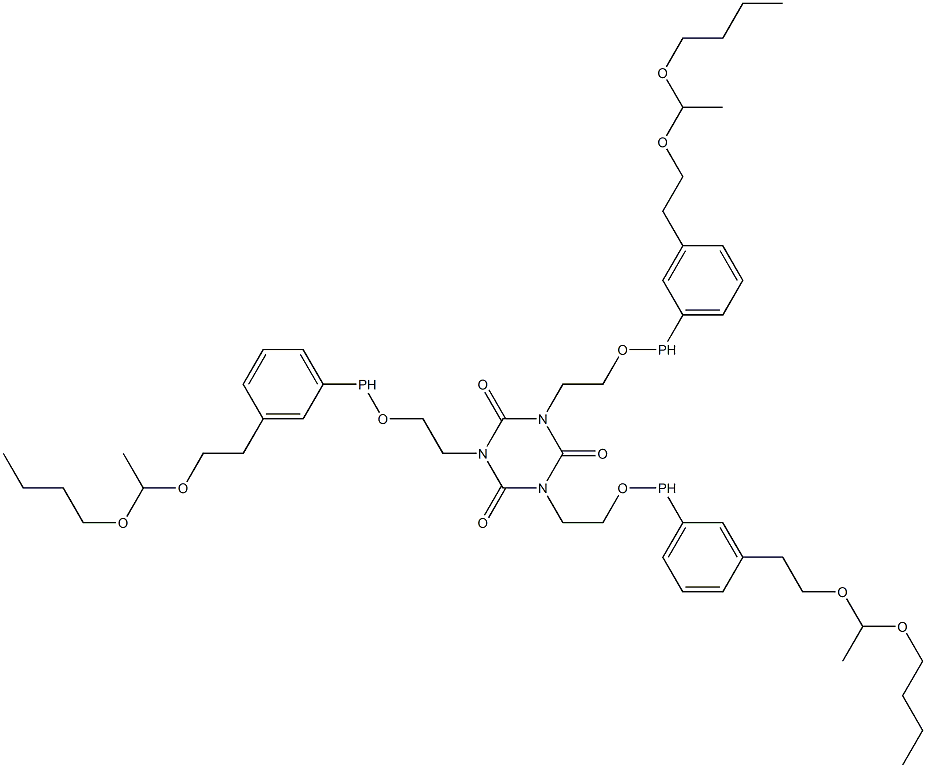 1,3,5-Tris[2-[3-[2-[(1-butoxyethyl)oxy]ethyl]phenylphosphinooxy]ethyl]-1,3,5-triazine-2,4,6(1H,3H,5H)-trione 结构式