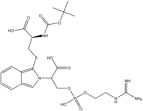 S-[2-[2-[[[2-[[Amino(imino)methyl]amino]ethoxy]phosphonyl]oxy]-1-carboxyethyl]-2H-isoindol-1-yl]-N-[(tert-butyloxy)carbonyl]-L-cysteine 结构式