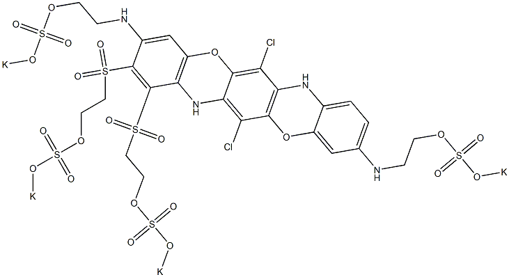 6,13-Dichloro-3,10-bis[2-(potassiooxysulfonyloxy)ethylamino]-1,2-bis[2-(potassiooxysulfonyloxy)ethylsulfonyl]-5,12-dioxa-7,14-diazapentacene 结构式