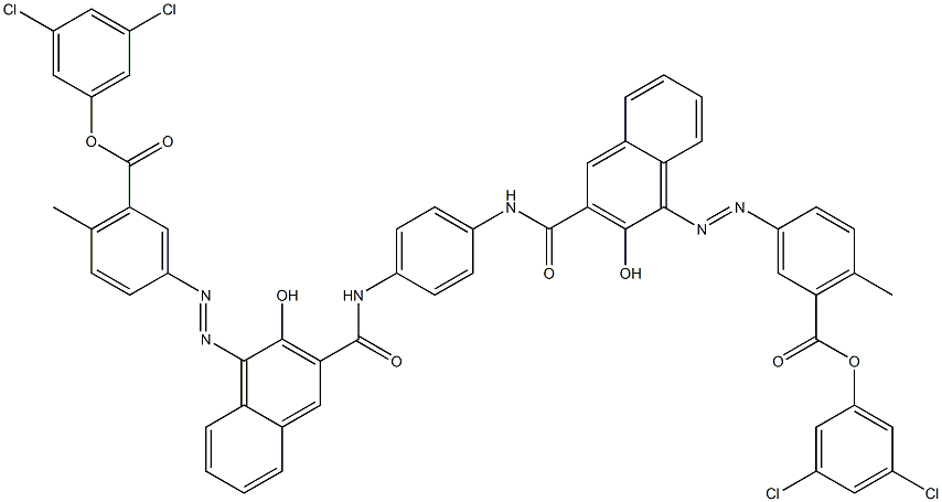 1,4-Bis[1-[[4-methyl-5-(3,5-dichlorophenoxycarbonyl)phenyl]azo]-2-hydroxy-3-naphthoylamino]benzene 结构式