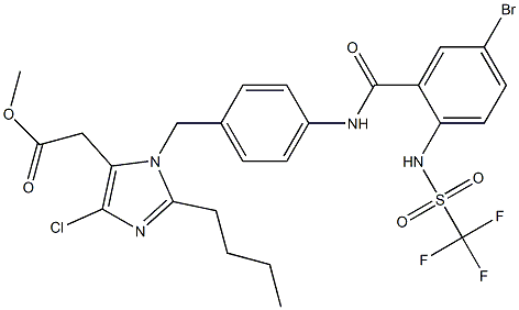 2-Butyl-4-chloro-1-[4-[5-bromo-2-(trifluoromethylsulfonylamino)benzoylamino]benzyl]-1H-imidazole-5-acetic acid methyl ester 结构式