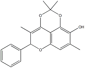 4,8-Dimethyl-5-phenyl-2,2-dimethyl-5H-pyrano[4,3,2-de]-1,3-benzodioxin-9-ol 结构式