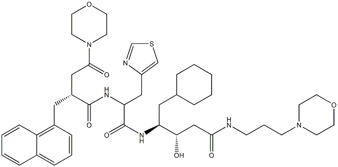 (3S,4S)-3-Hydroxy-5-cyclohexyl-4-[3-(4-thiazolyl)-2-[[(2R)-2-[morpholinocarbonylmethyl]-3-(1-naphthalenyl)propionyl]amino]propionylamino]-N-(3-morpholinopropyl)valeramide 结构式