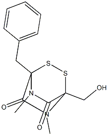 1-Benzyl-4-hydroxymethyl-5,7-dimethyl-2,3-dithia-5,7-diazabicyclo[2.2.2]octane-6,8-dione 结构式