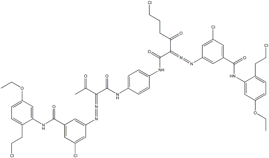 3,3'-[2-(2-Chloroethyl)-1,4-phenylenebis[iminocarbonyl(acetylmethylene)azo]]bis[N-[2-(2-chloroethyl)-5-ethoxyphenyl]-5-chlorobenzamide] 结构式