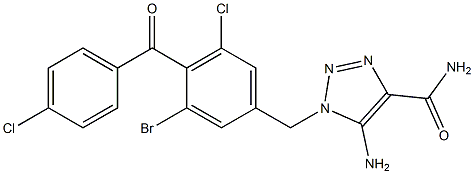 5-Amino-1-[3-bromo-5-chloro-4-(4-chlorobenzoyl)benzyl]-1H-1,2,3-triazole-4-carboxamide 结构式