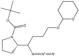 (2S)-2-[1-Azido-4-[(tetrahydro-2H-pyran-2-yl)oxy]butyl]-1-pyrrolidinecarboxylic acid tert-butyl ester 结构式