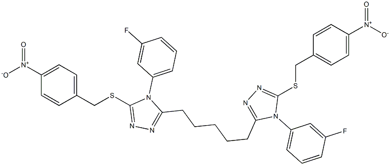 5,5'-(1,5-Pentanediyl)bis[4-(3-fluorophenyl)-3-(4-nitrobenzylthio)-4H-1,2,4-triazole] 结构式