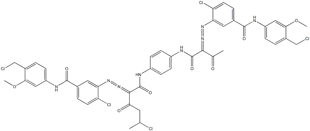 3,3'-[2-(1-Chloroethyl)-1,4-phenylenebis[iminocarbonyl(acetylmethylene)azo]]bis[N-[4-(chloromethyl)-3-methoxyphenyl]-4-chlorobenzamide] 结构式