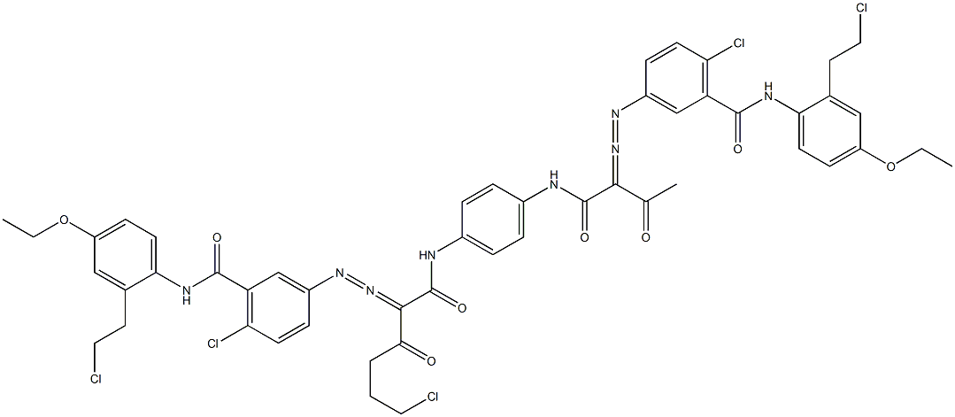 3,3'-[2-(2-Chloroethyl)-1,4-phenylenebis[iminocarbonyl(acetylmethylene)azo]]bis[N-[2-(2-chloroethyl)-4-ethoxyphenyl]-6-chlorobenzamide] 结构式