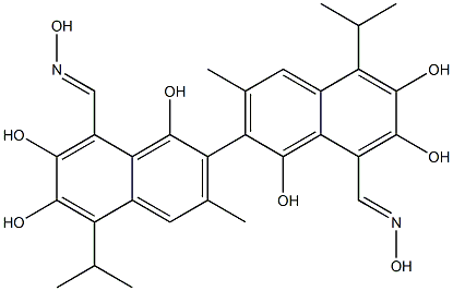 1,1',6,6',7,7'-Hexahydroxy-5,5'-diisopropyl-3,3'-dimethyl-2,2'-binaphthalene-8,8'-dicarbaldehyde dioxime 结构式