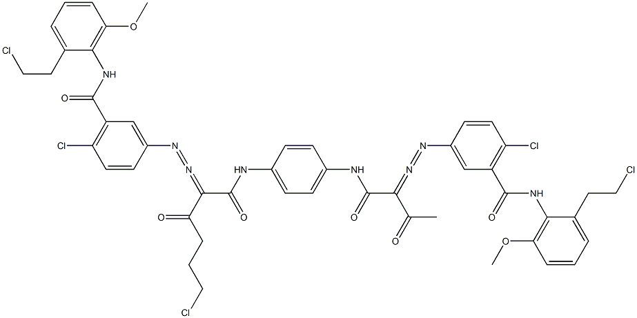 3,3'-[2-(2-Chloroethyl)-1,4-phenylenebis[iminocarbonyl(acetylmethylene)azo]]bis[N-[2-(2-chloroethyl)-6-methoxyphenyl]-6-chlorobenzamide] 结构式