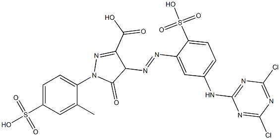 4-[[5-[(4,6-Dichloro-1,3,5-triazin-2-yl)amino]-2-sulfophenyl]azo]-4,5-dihydro-1-(2-methyl-4-sulfophenyl)-5-oxo-1H-pyrazole-3-carboxylic acid 结构式