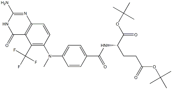 N-[4-[[(2-Amino-4-oxo-5-trifluoromethyl-3,4-dihydroquinazolin)-6-yl]methylamino]benzoyl]-L-glutamic acid ditert-butyl ester 结构式