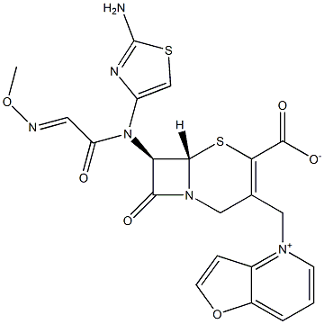 (7R)-7-[(2-Amino-4-thiazolyl)(methoxyimino)acetylamino]-3-[[(furo[3,2-b]pyridin-4-ium)-4-yl]methyl]cepham-3-ene-4-carboxylic acid 结构式