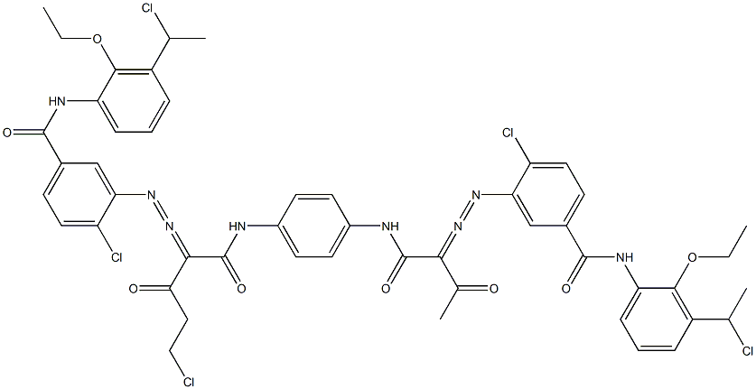 3,3'-[2-(Chloromethyl)-1,4-phenylenebis[iminocarbonyl(acetylmethylene)azo]]bis[N-[3-(1-chloroethyl)-2-ethoxyphenyl]-4-chlorobenzamide] 结构式