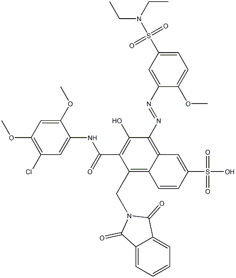 3-[(5-Chloro-2,4-dimethoxyphenyl)aminocarbonyl]-1-[5-[(diethylamino)sulfonyl]-2-methoxyphenylazo]-2-hydroxy-4-(phthalimidylmethyl)naphthalene-7-sulfonic acid 结构式