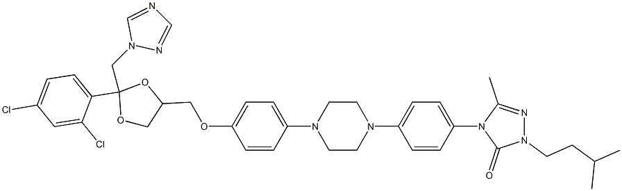 4-[4-[4-[4-[[2-(2,4-Dichlorophenyl)-2-(1H-1,2,4-triazol-1-ylmethyl)-1,3-dioxolan-4-yl]methoxy]phenyl]-1-piperazinyl]phenyl]-2,4-dihydro-5-methyl-2-(3-methylbutyl)-3H-1,2,4-triazol-3-one 结构式