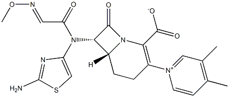 (6R,7S)-7-[(2-Aminothiazol-4-yl)(methoxyimino)acetylamino]-8-oxo-3-[(3,4-dimethylpyridin-1-ium)-1-yl]-1-azabicyclo[4.2.0]oct-2-ene-2-carboxylate 结构式