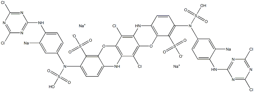 3,10-Bis[4-[(4,6-dichloro-1,3,5-triazin-2-yl)amino]-3-sodiosulfoanilino]-6,13-dichloro-5,12-dioxa-7,14-diazapentacene-4,11-disulfonic acid disodium salt 结构式