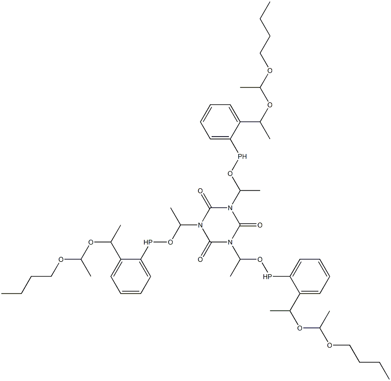 1,3,5-Tris[1-[2-[1-[(1-butoxyethyl)oxy]ethyl]phenylphosphinooxy]ethyl]-1,3,5-triazine-2,4,6(1H,3H,5H)-trione 结构式