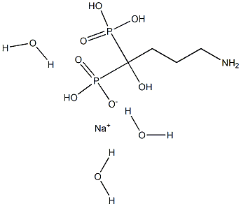 4-氨基-(1-羟基亚丁基)-1,1-二膦酸单钠盐三水合物 结构式