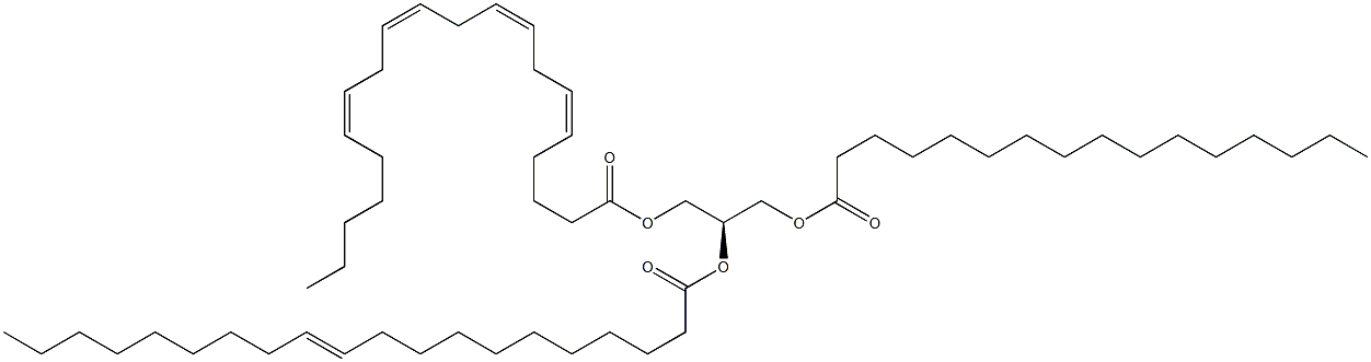 1-hexadecanoyl-2-(11Z-eicosenoyl)-3-(5Z,8Z,11Z,14Z-eicosatetraenoyl)-sn-glycerol 结构式