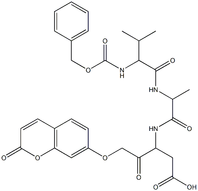 3-(2-(2-benzyloxycarbonylamino-3-methylbutyrylamino)proionylamino)-4-oxo-5-(2-oxo-2H-chromen-7-yloxy)pentanoic acid 结构式