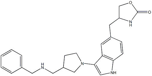 3-(3-(N-benzylaminomethyl)pyrrolidinyl)-5-((2-oxooxazolidin-4-yl)methyl)indole 结构式