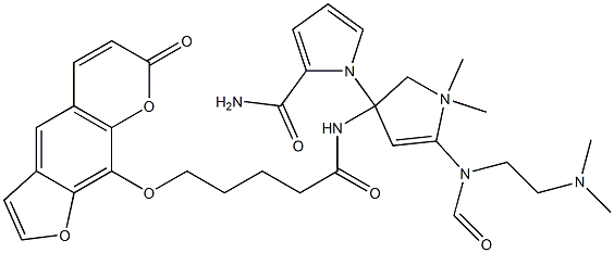 N-(2-(dimethylamino)ethyl)-1-methyl-4-(1-methyl-4-((5-(8-psoralenyloxy)pentanoyl)amino)pyrrole-2-carboxamido)pyrrole-2-carboxamide 结构式