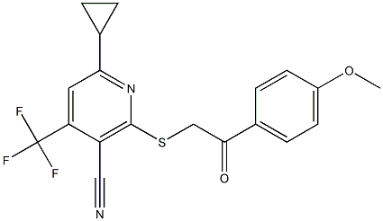 6-cyclopropyl-2-{[2-(4-methoxyphenyl)-2-oxoethyl]sulfanyl}-4-(trifluoromethyl)nicotinonitrile 结构式