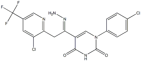 1-(4-chlorophenyl)-5-{2-[3-chloro-5-(trifluoromethyl)-2-pyridinyl]ethanehydrazonoyl}-2,4(1H,3H)-pyrimidinedione 结构式