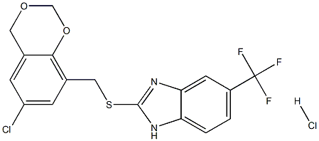 2-{[(6-chloro-4H-1,3-benzodioxin-8-yl)methyl]thio}-5-(trifluoromethyl)-1H-benzo[d]imidazole hydrochloride 结构式