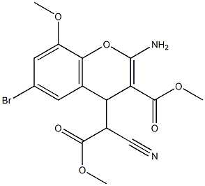 methyl 2-amino-6-bromo-4-(1-cyano-2-methoxy-2-oxoethyl)-8-methoxy-4H-chromene-3-carboxylate 结构式