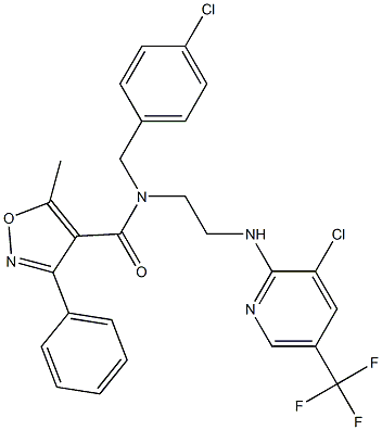 N-(4-chlorobenzyl)-N-(2-{[3-chloro-5-(trifluoromethyl)-2-pyridinyl]amino}ethyl)-5-methyl-3-phenyl-4-isoxazolecarboxamide 结构式