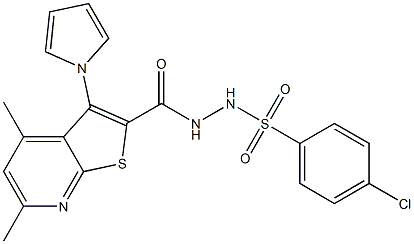 4-chloro-N'-{[4,6-dimethyl-3-(1H-pyrrol-1-yl)thieno[2,3-b]pyridin-2-yl]carbonyl}benzenesulfonohydrazide 结构式